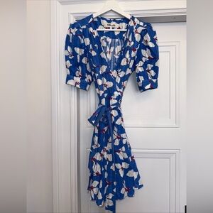 DVF DIANE VON FURSTENBERG ELODIE PUFF SLEEVE FLORAL WRAP DRESS 2